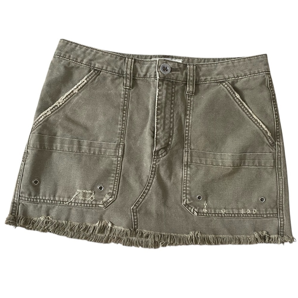 Free People Womens Green Denim Canvas Mini Skirt